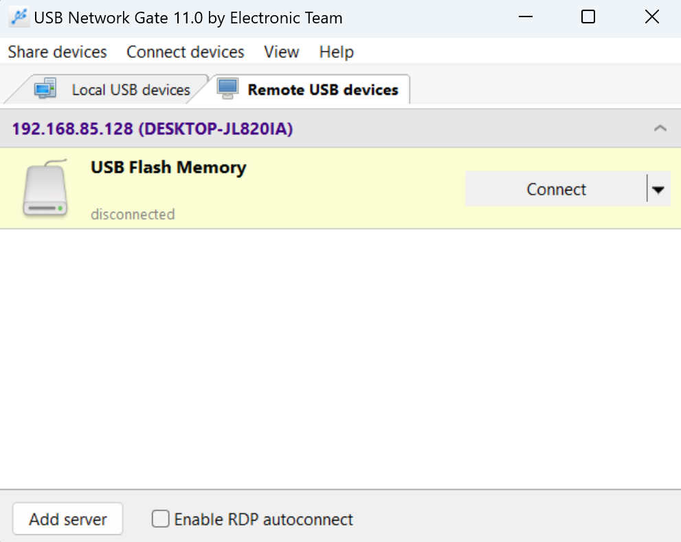 Connect to remote USB device